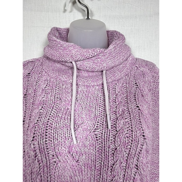 LL BEAN Signature Fisherman Cable Knit Sweater Xl Cowl Neck Tunic Coastal Cotton - Picture 5 of 14